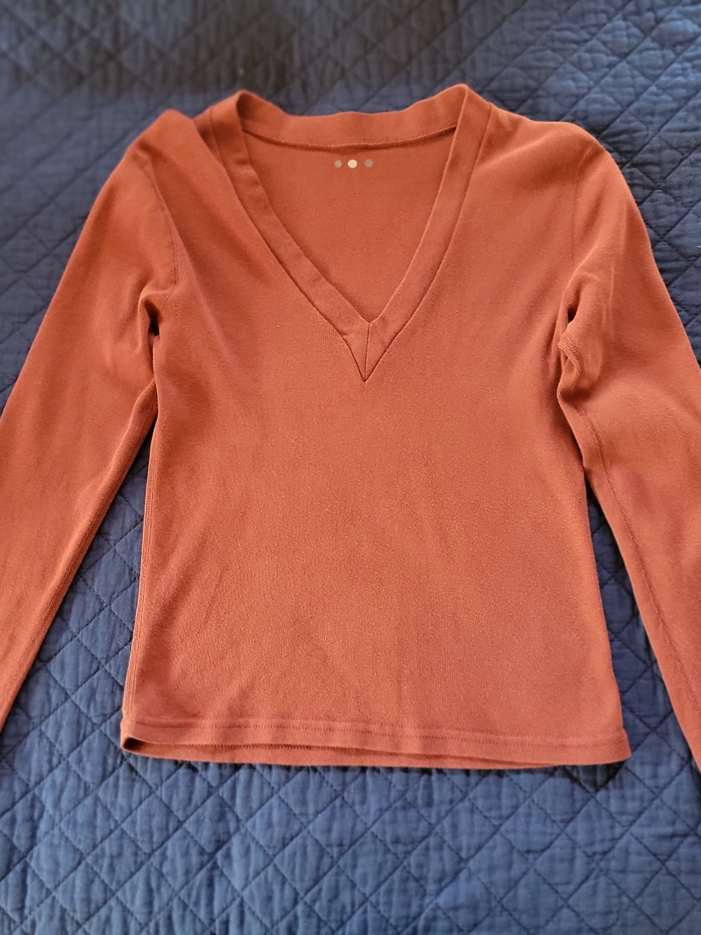 Three Dots Women's V-Neck Long Sleeve Top - Rust